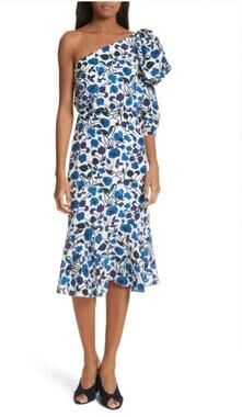 Saloni 100% Silk Juliet Dress in Forget Me Not size 4